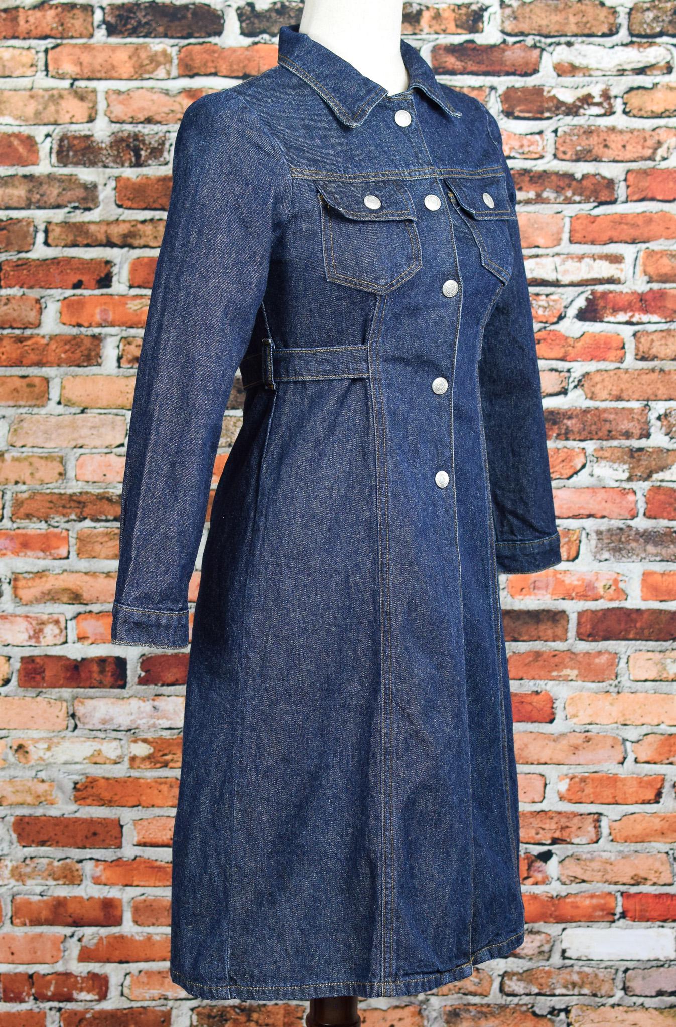 Vintage 90s Blue Denim PARIS BLUES Snap Button Long Sleeve Dress - M