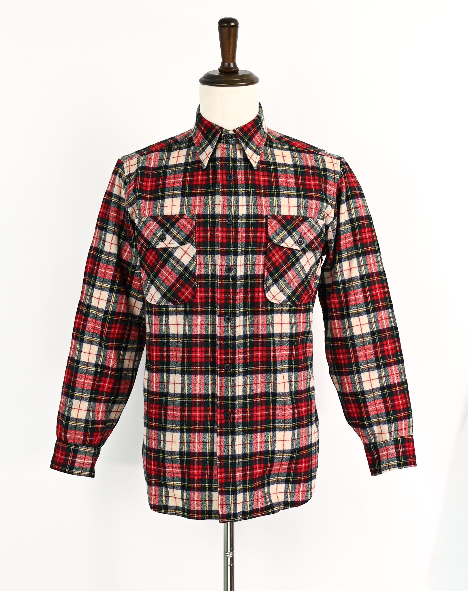 Chemise Pendleton années 50 en laine rouge et noir à carreaux avec col bouclé et ombres portées M - France