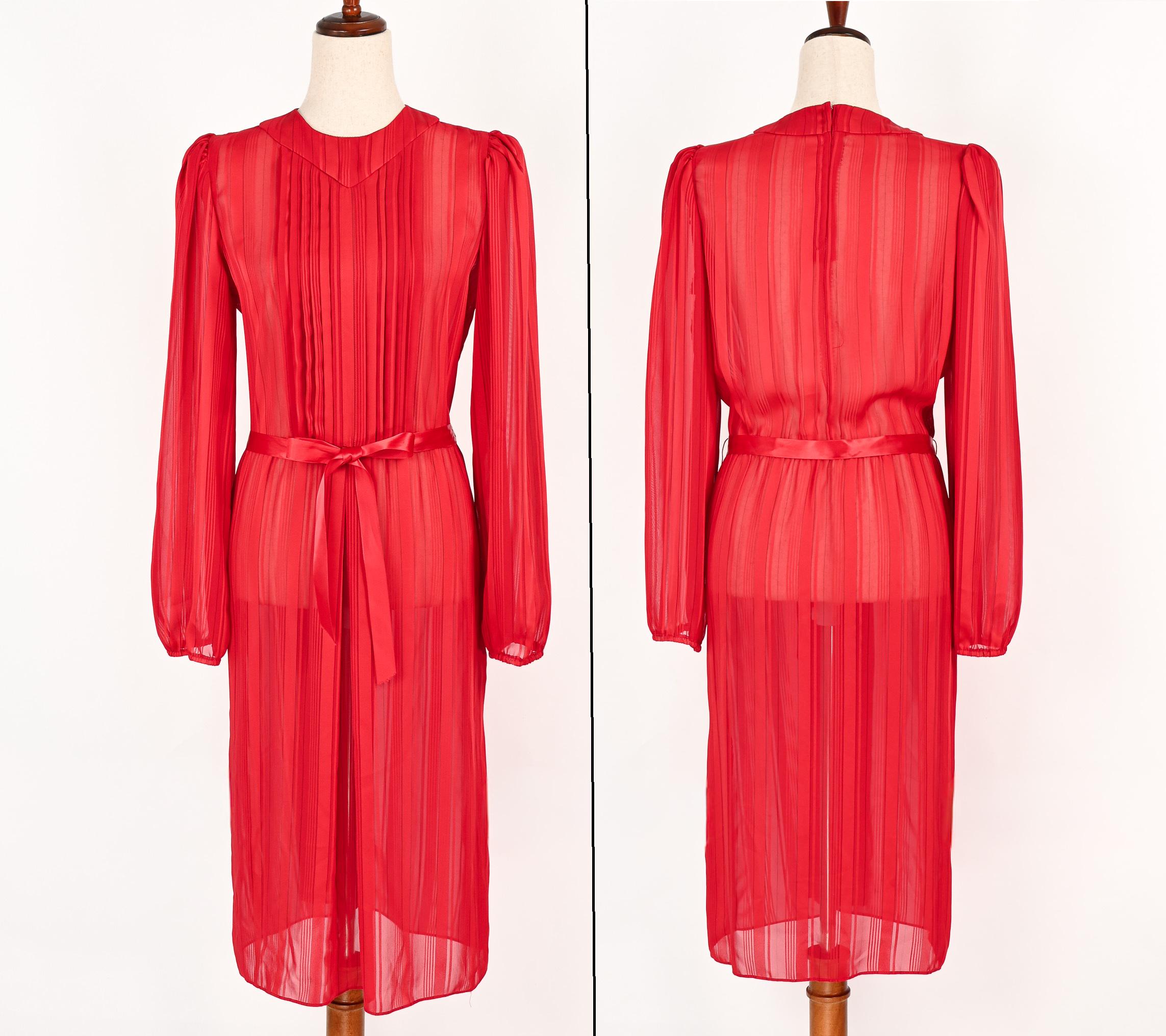Red Chiffon Midi Dress - Etsy