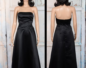 Robe de soirée évasée et ajustée sans bretelles en satin noir Scott McClintock vintage des années 80/90 - 8