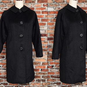 Vintage 50s/60s Women&#39;s Black Wool Tailored by Mandrow Dress Coat