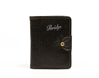 Vintage antieke bridge-kaartenset met leren tas - KAART ONTBREEKT