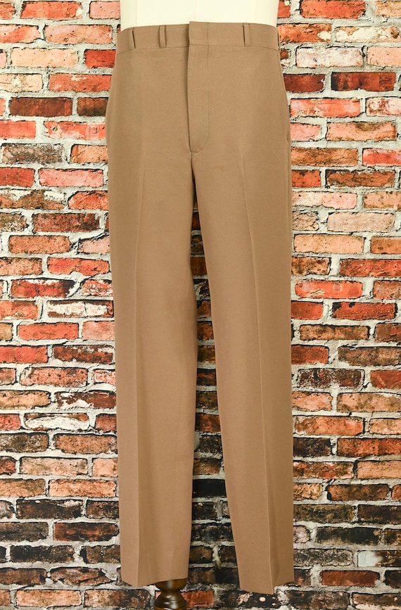 Vintage Men's 70s Khaki Brown HUBBARD Polyester Dress Pants