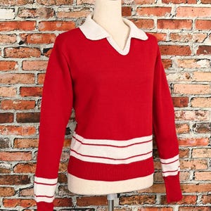 Vintage 50's Red/White DEHEN OFFICIAL Varsity Striped Pullover Sweater - M