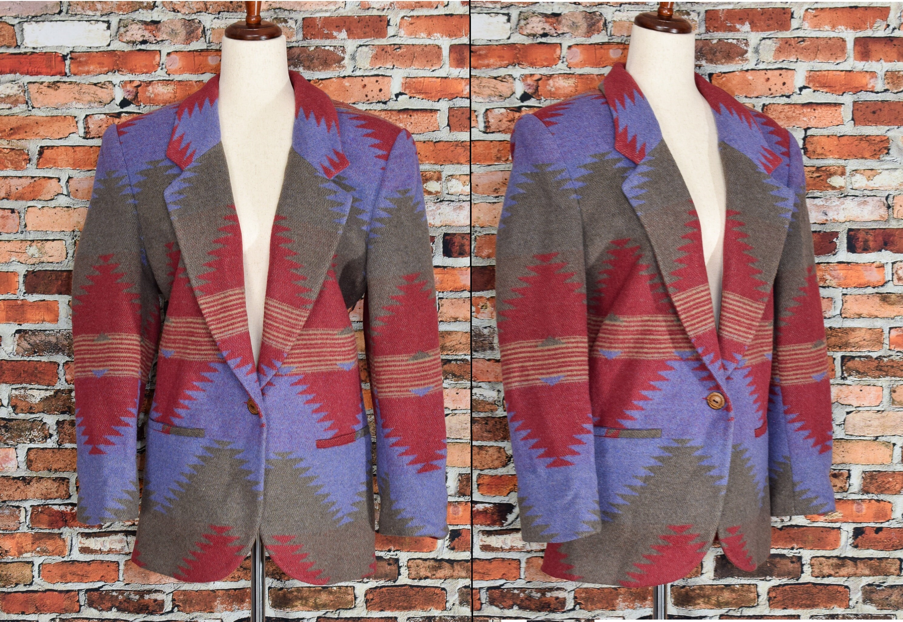 Vintage Women's 80s Maurizio Ramani Multicolor Western Aztec Print Sports Coat Blazer - M