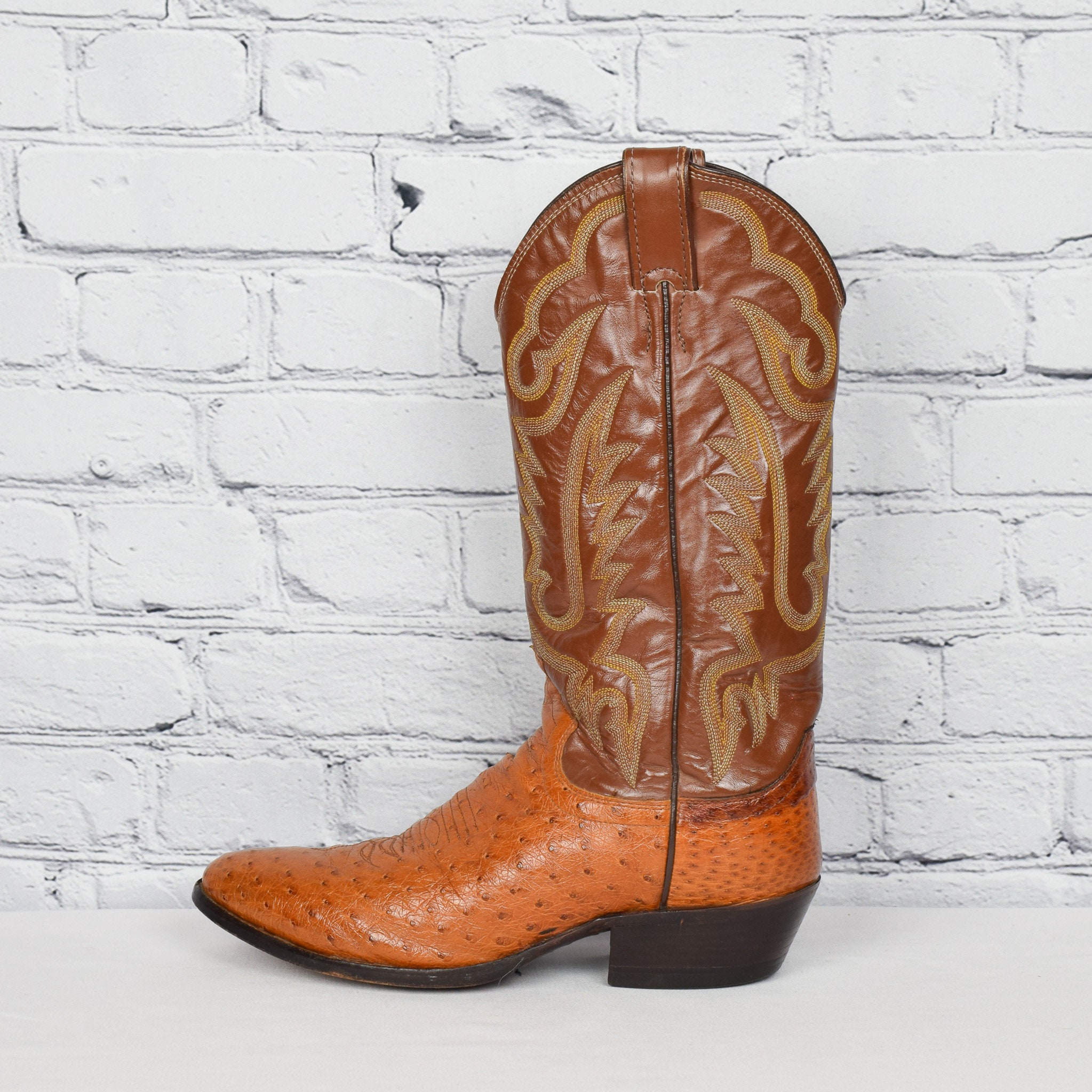 Justin vintage Orange Western Cowboy Boots Justin 3021 Exotic Roper Boot Cognac Smooth Ostrich Preloved  main image 3
