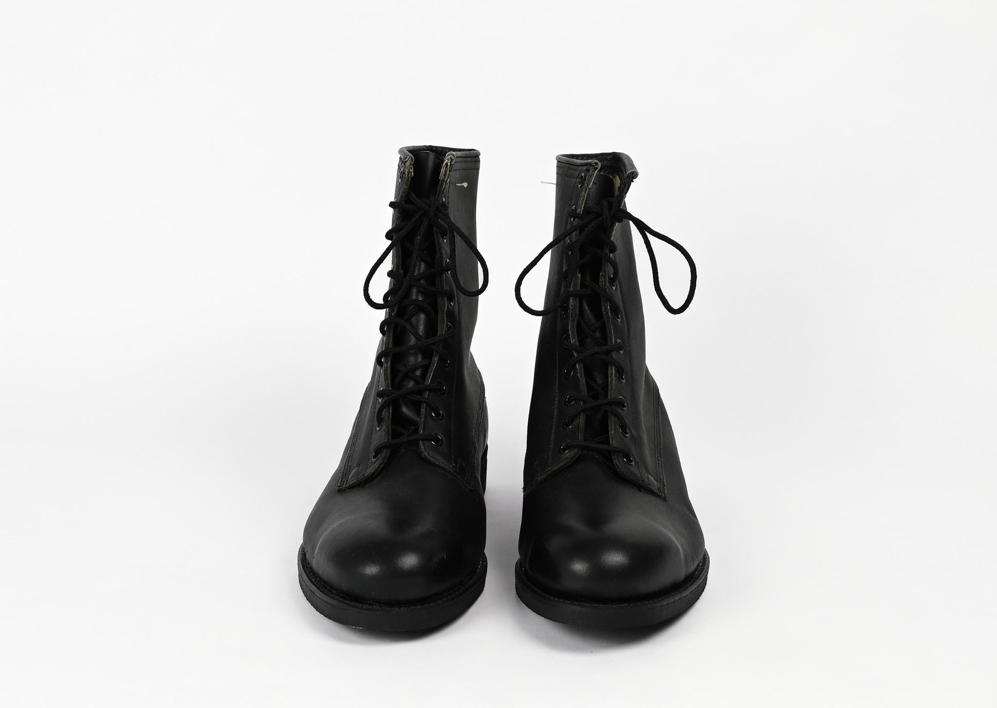 Vintage Addison Shoe Company Combat Boots Men\'s Size 10D Black Leather Steel Toe Vintage Addison Black Leather Lace up High Top Military Work  main image 2