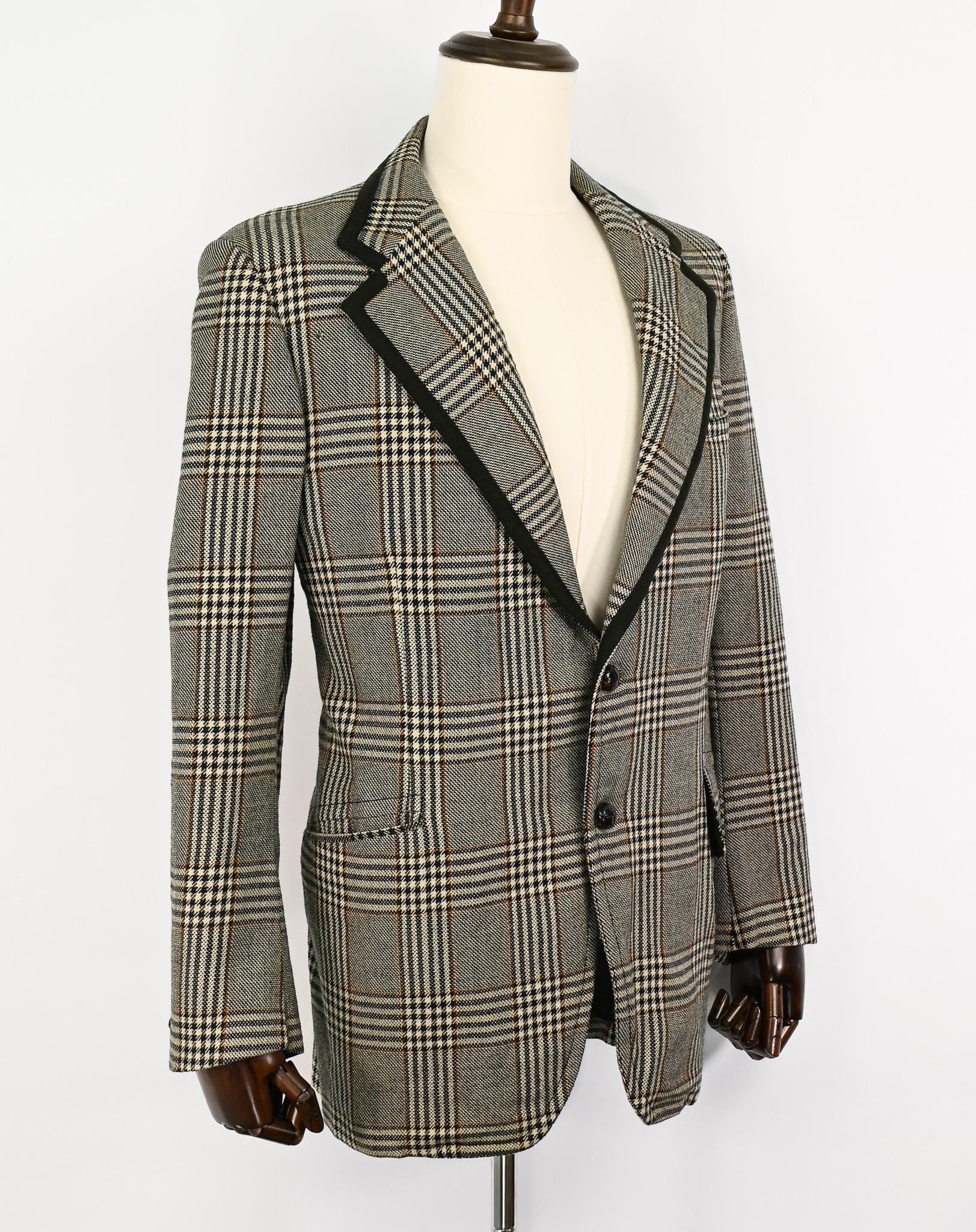 Vintage *rare* Men's 70s Roman Style by Brioni Black & White Plaid