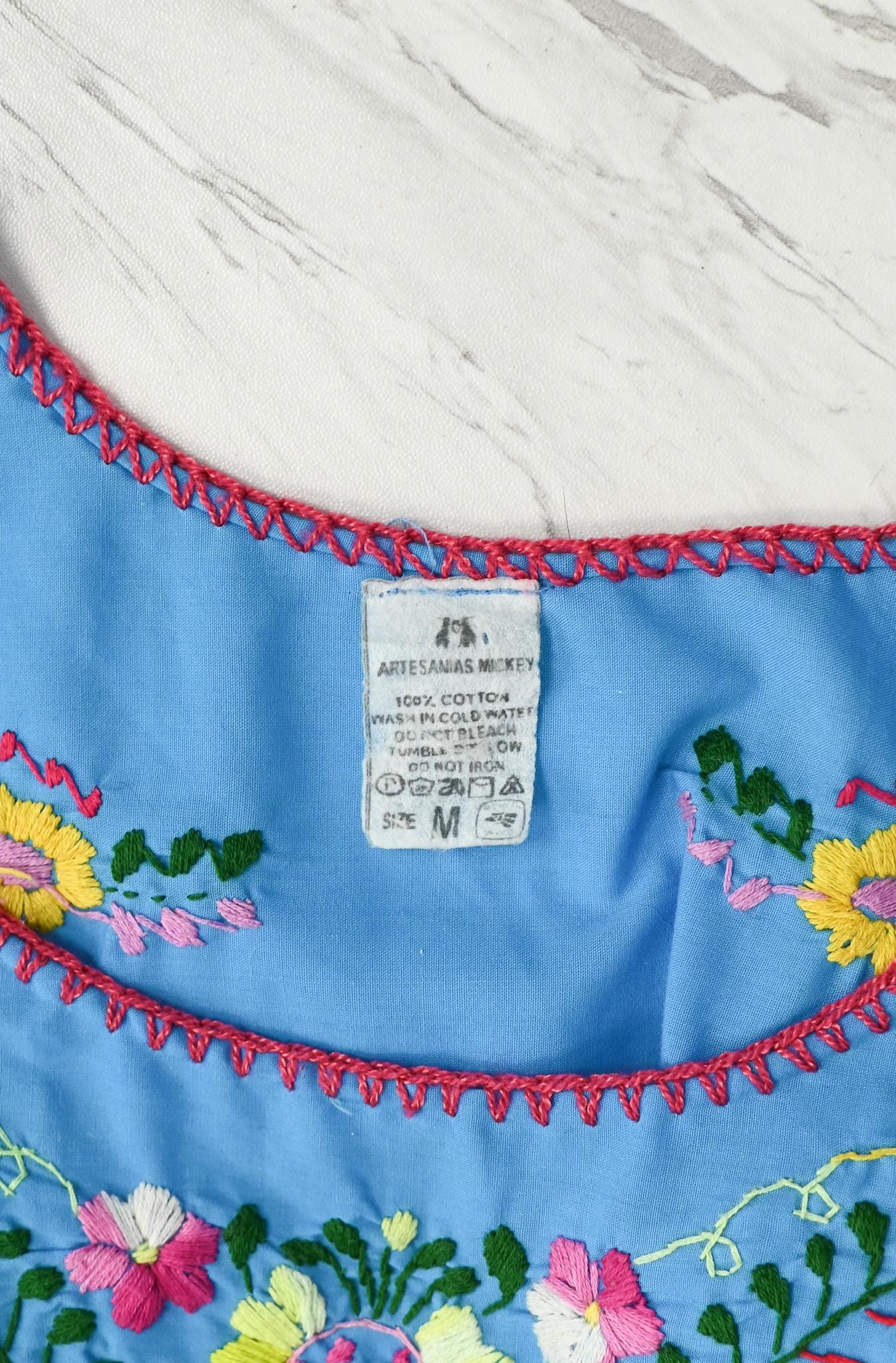 ヴィンテージブルー ARTESANIAS MICKEY 手刺繍 オアハカ メキシカン