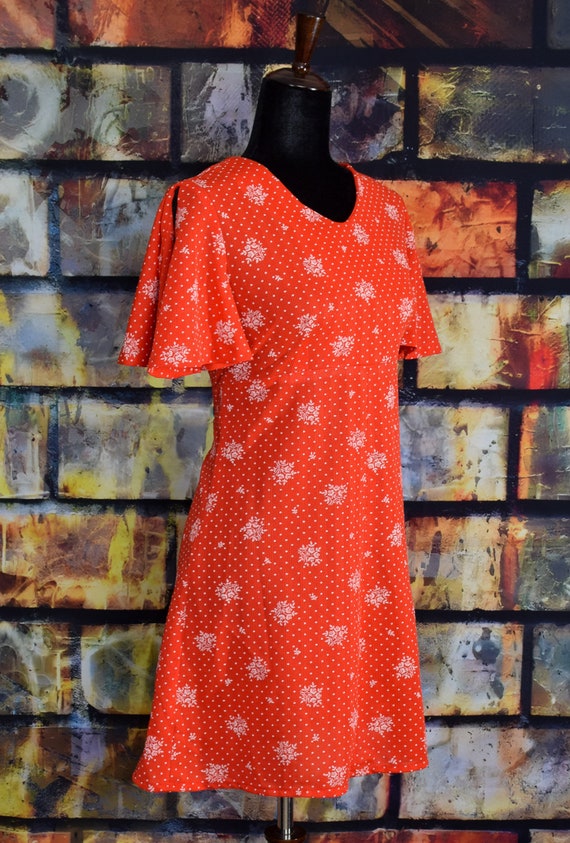 Vintage Women's 60s Red Polka-dot/Floral Split Fl… - image 3