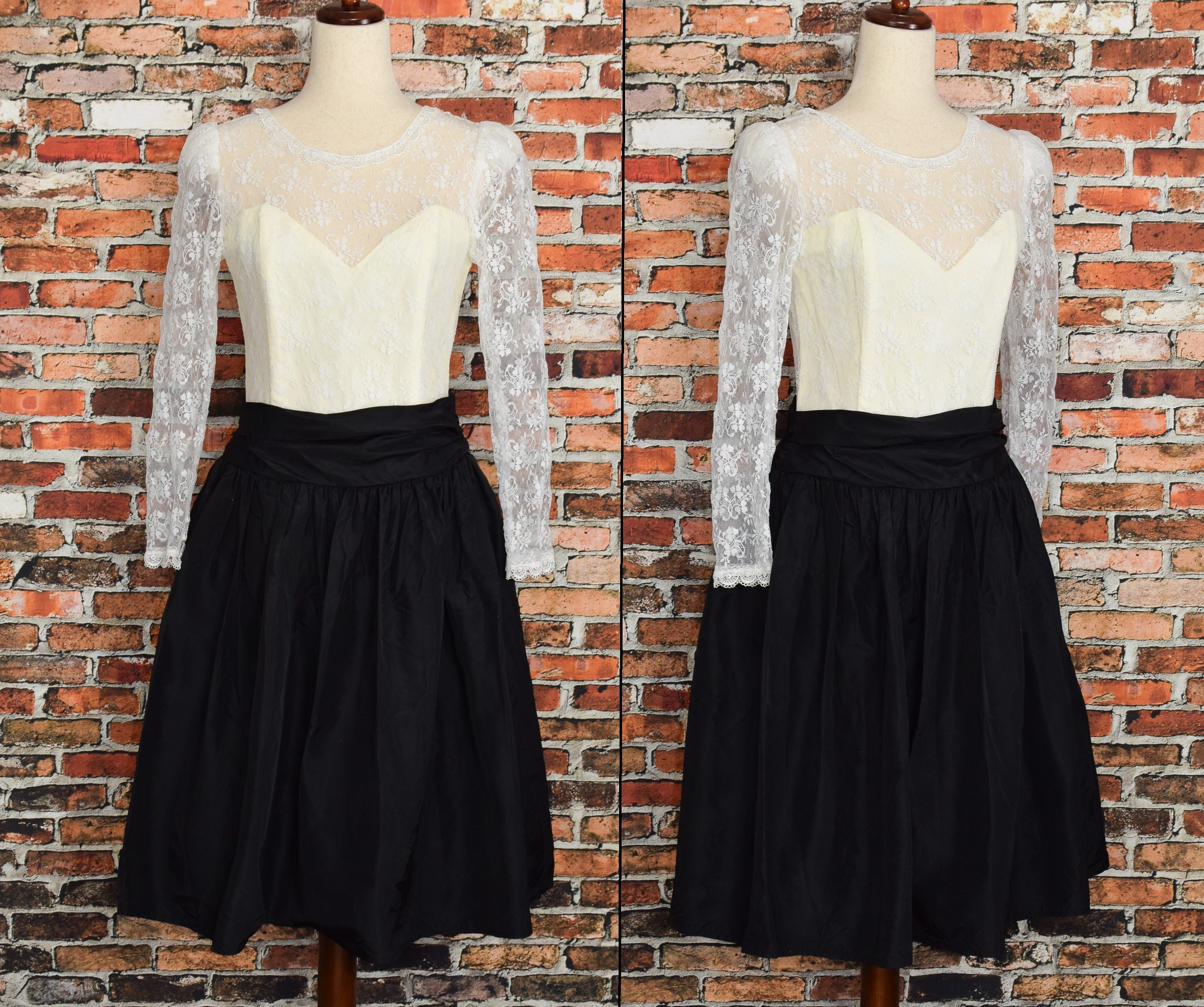 Vintage 80's White Lace & Black GUNNE SAX by Jessica McClintock Formal Dress - 11 Vintage 80's White Lace & Black GUNNE SAX by Jessica McClintock Formal Dress - 11