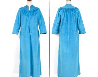 Vintage 80s/90s Women's Blue EVELYN PEARSON Petite Zip Up Housecoat