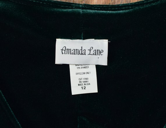 Vintage 90s Amanda Lane Green Velvet Formal Dress… - image 5