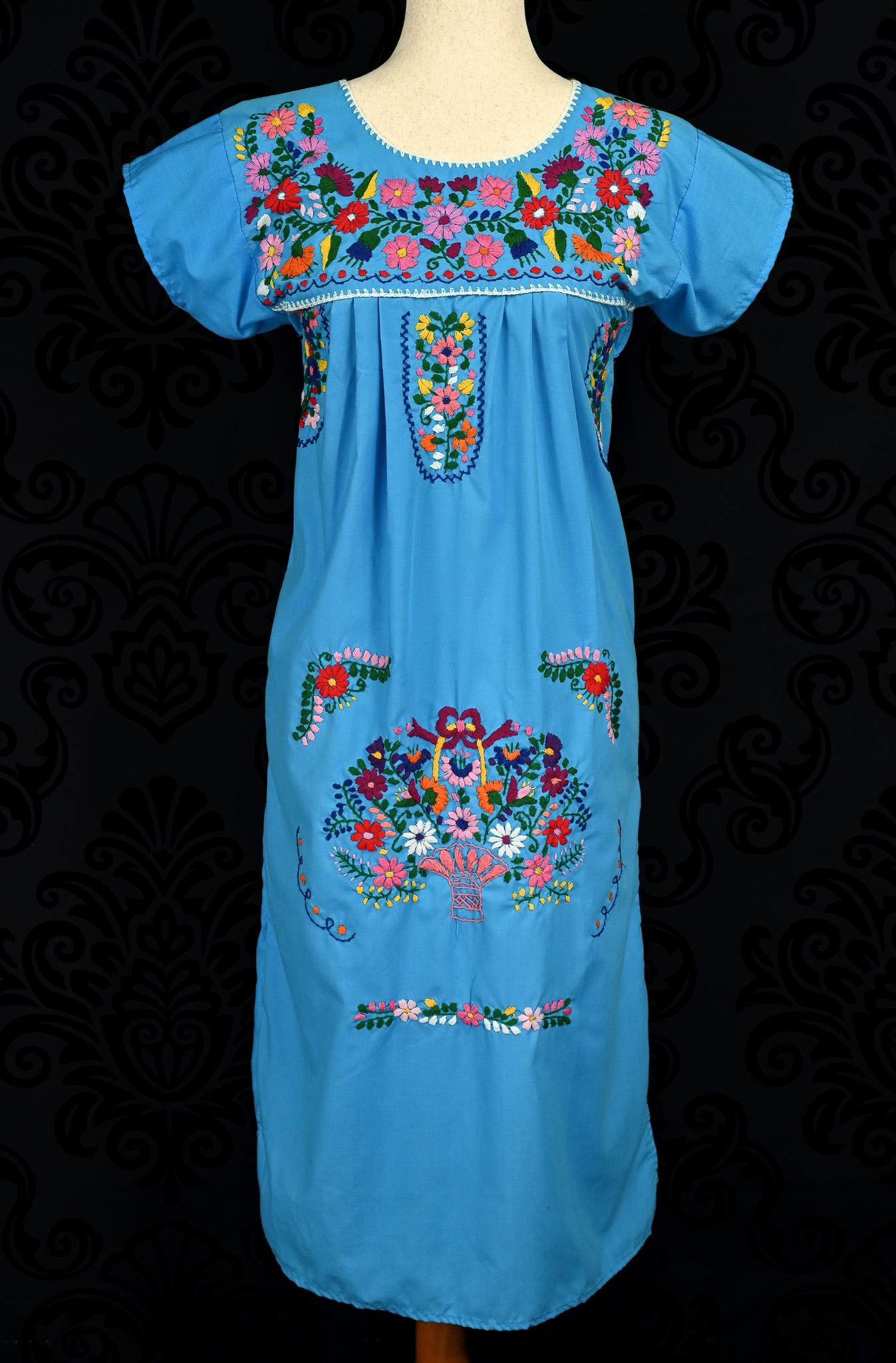 ヴィンテージ 50 年代 / 60 年代 ブルー ハンド刺繍 オアハカ