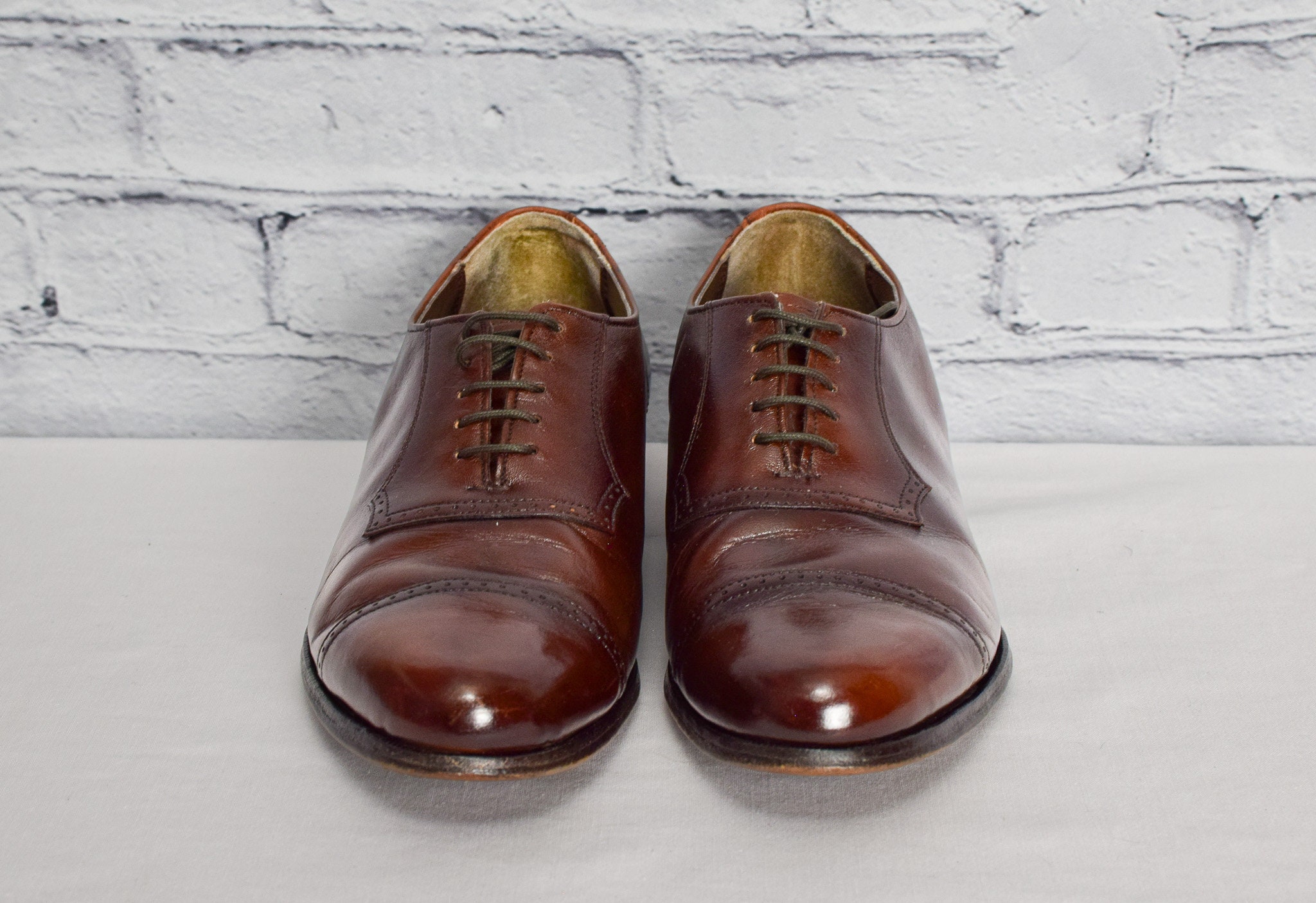 Allan Temple Brown Pebbled Wing Tip Shoes Leather Sole Size 10.5 E Rare Vintage Men main image 2