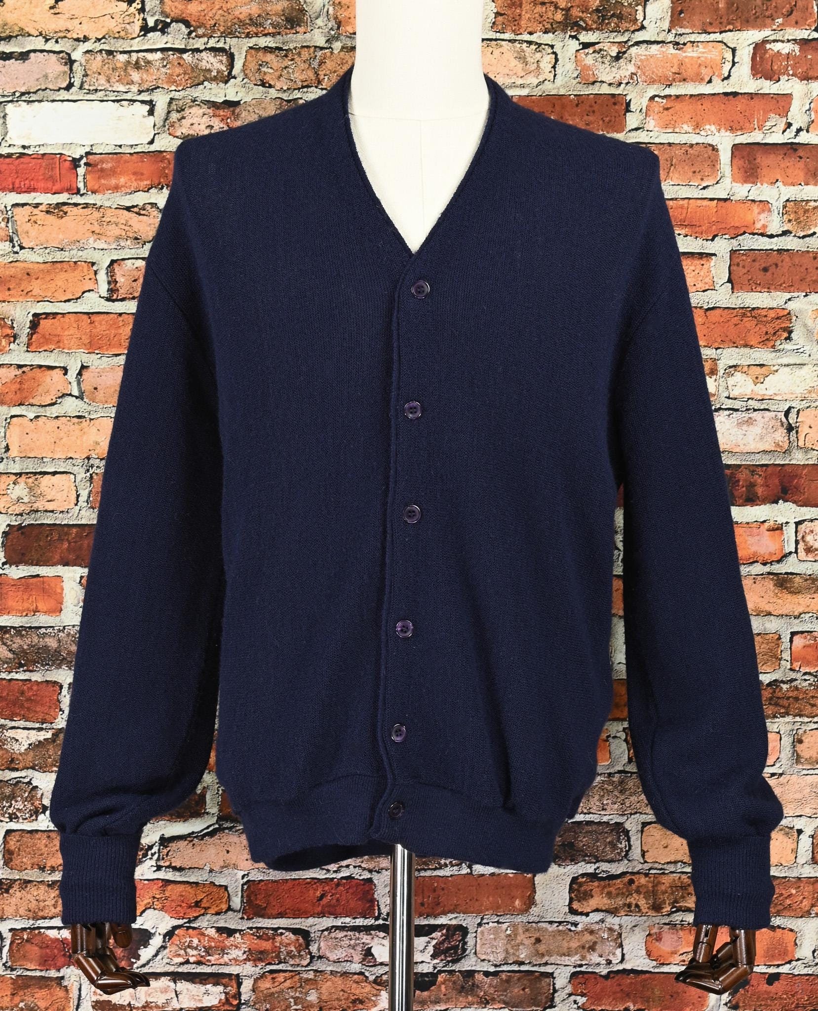 Vintage Men's 80s Dark Blue JANTZEN Acrylic Cardigan Sweater - XL