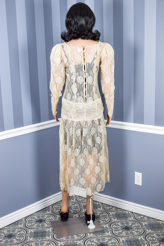 Vintage Women's *DEADSTOCK* 80s Nude Sheer Lace Flora… Gem
