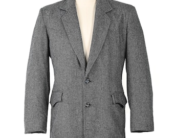 Vintage 70s Grey Tweed PIONEER WEAR Suede Elbow Patch Western Sports Coat Blazer - 40