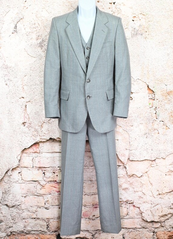Vintage 70s Grey & White Pinstripe CIRCLE S Western Polyester Dress Pants