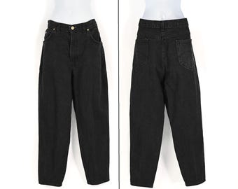 Vintage 80s Black CHIC High Waisted Tapered Denim Jeans - 18 PETITE