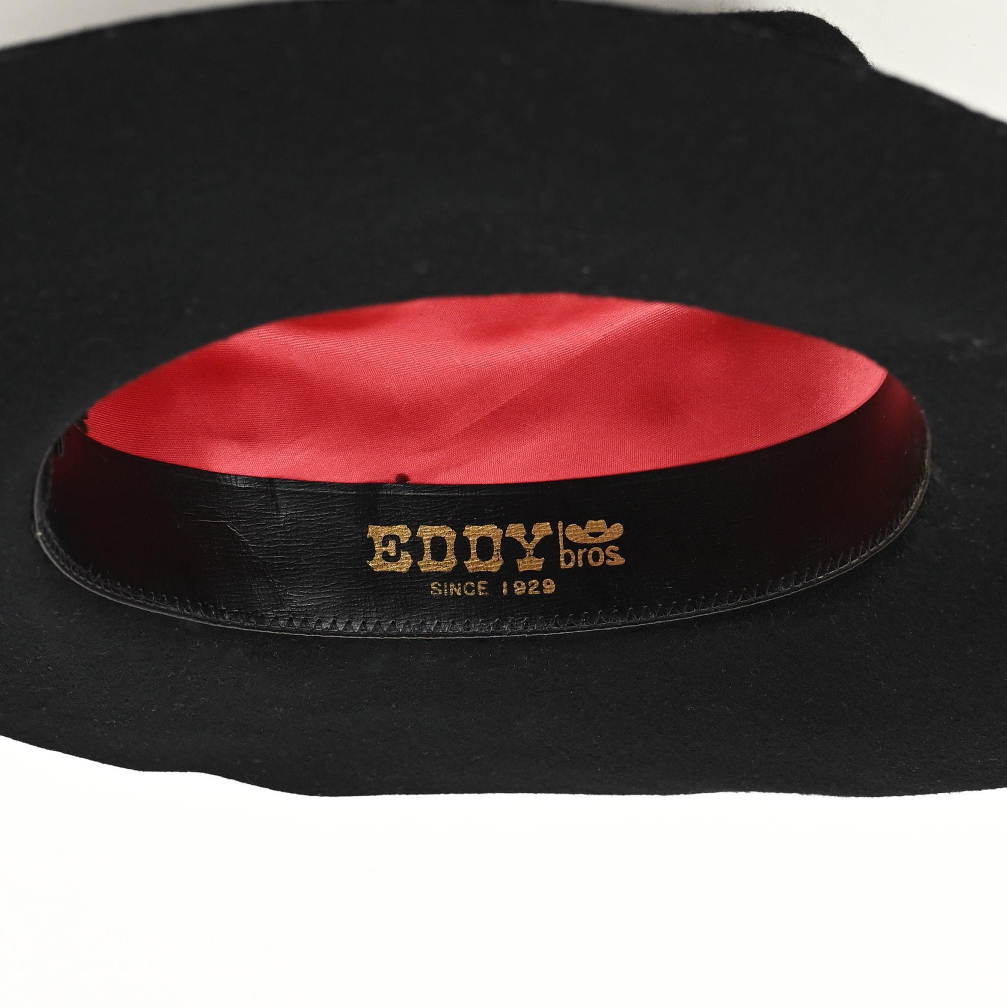 Vintage Eddy Bros California vintage wool hat black 7 3/8 Vintage Eddy Bros. Black Felt Western Hat – Medium Size USA  main image 2