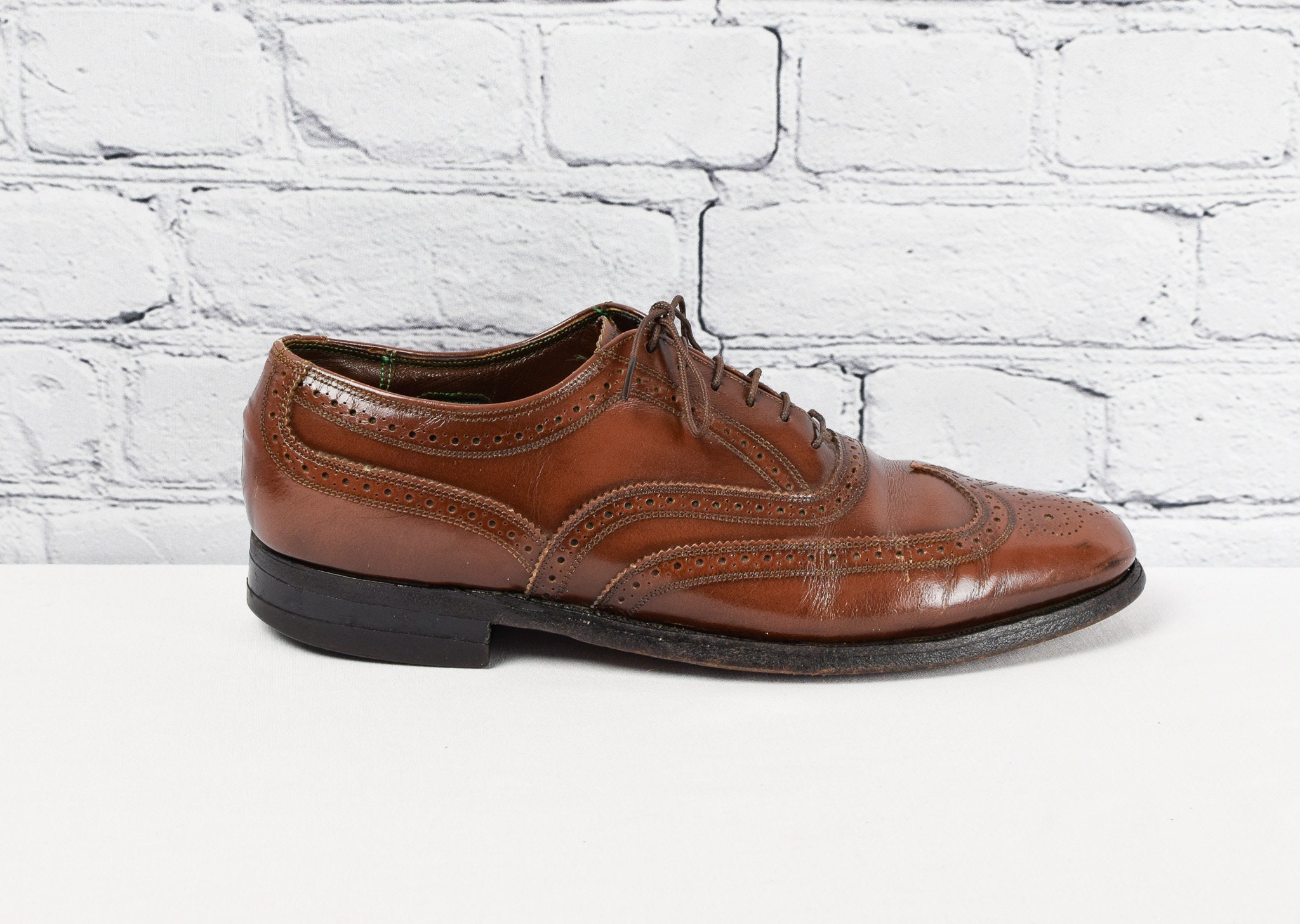 Vintage Mens Florsheim Wingtip Oxfords Size 10 Brown Leather Shoes Vintage Men main image 4