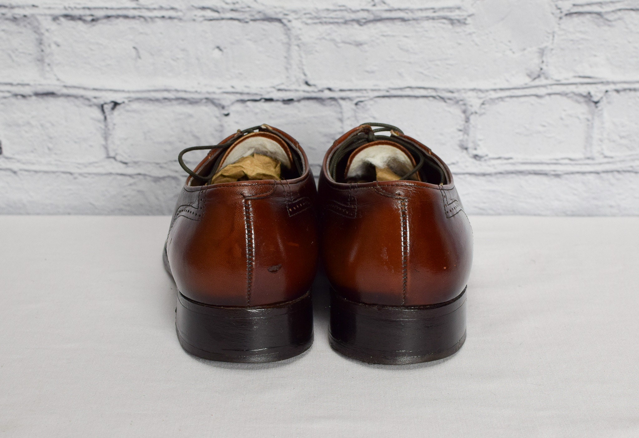 Allan Temple Brown Pebbled Wing Tip Shoes Leather Sole Size 10.5 E Rare Vintage Men main image 4