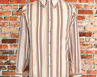 Vtg 60s Penneys Towncraft Plus Yellow & Blue Striped Polyester