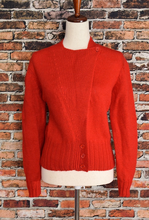 Vintage Women's 90s Crazy Horse Red Knit Cardigan 