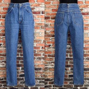 Vintage Damen 80er Jahre Chic Hoch taillierte Tapered Blue Jeans - 12 Durchschnitt