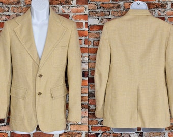 Men's Vintage 60s/70s Sampeck Tan Tweed Summer Sports Coat Blazer