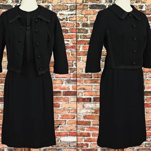 RARE Vintage 40s/50s Black Crepe JACQUES FATH Joseph Halpert Dress and Jacket Set