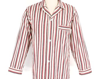 Vintage 50s Men's Red & Black Striped PENNEY'S TOWNCRAFT Sanforized Long Sleeve Pajama Sleep Shirt - Size B (38-40)