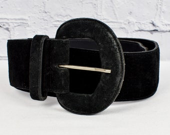 Vintage Women's Accessories by Pearl Black Genuine Suede U.S.A. Made Rockabilly Retro Belt - Medium