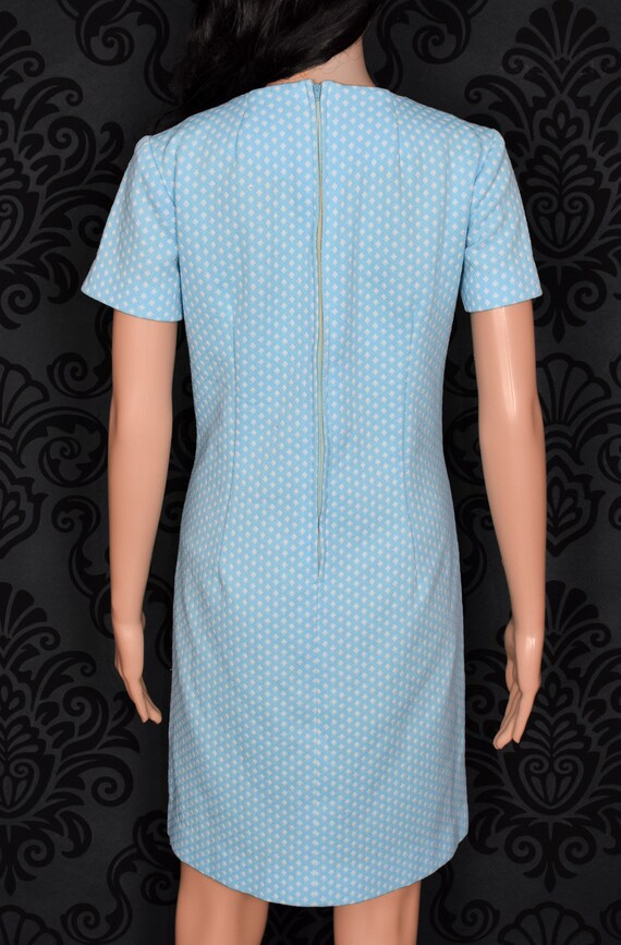 Vintage 60s Light Blue Polka-dot Short Sleeve Pol… - image 3