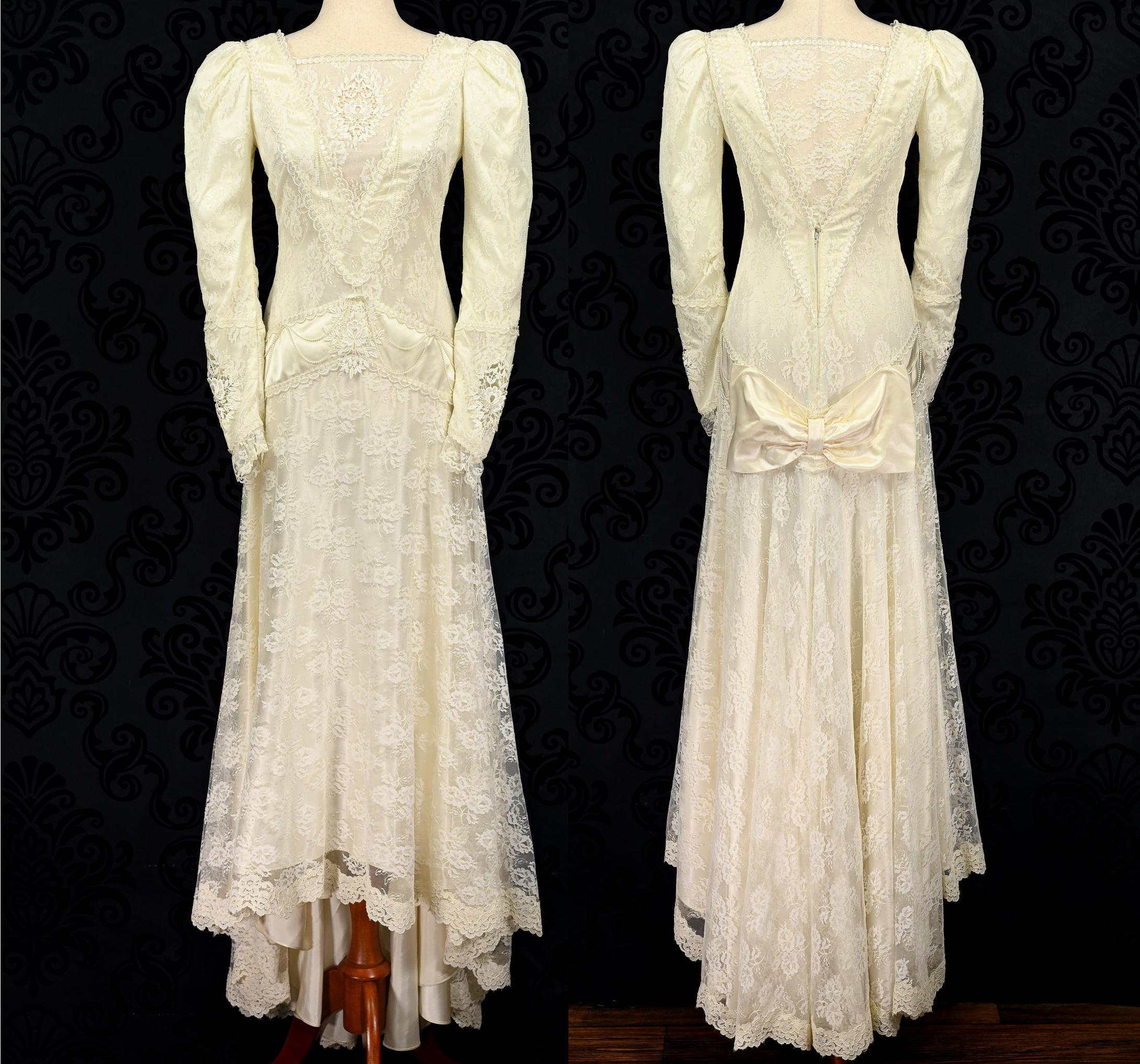 Vintage 80s Ivory ZURICON METHOD PRESTIGE Satin Lace High Low