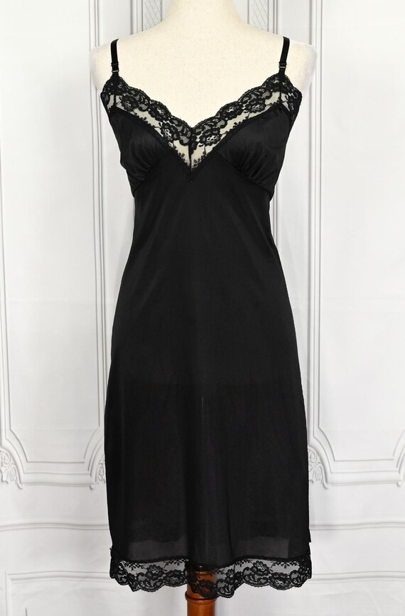 Vintage Black SLIPERFECTION Nylon Nightgown Slip Dress 36