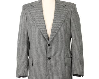 Vintage 60s/70s Men's Grey Herringbone Style ENGLISH TAILORS Custom Made Western Sports Coat Blazer