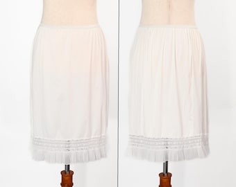 Gonna a sottoveste vintage in nylon bianco GAYMODE PENNEY'S con orlo plissettato in pizzo, anni '60/'70 - M Petite