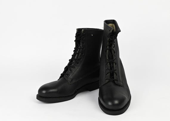 Vintage Men's Black 1987 Addison Shoe Comp. 10 Hole Steel Toe Military Combat Boots - 9 XW