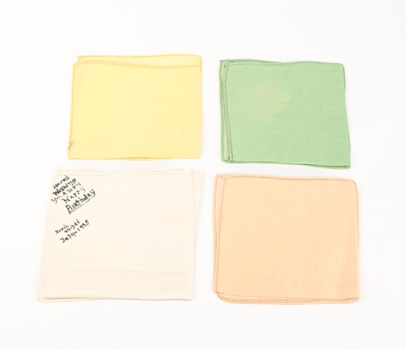 Set of 4 - Vintage 1935 Linen Hand Embroidered Handkerchiefs View 2