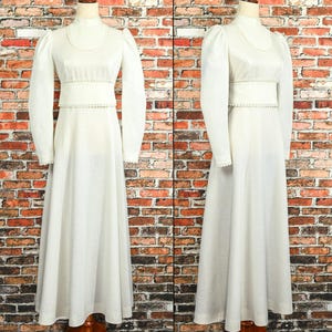 Vintage 70s White Long Sleeve Prairie Boho Wedding Maxi Dress