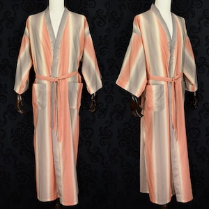 Vintage Men&#39;s Red & Brown Gingham Striped Bath Loungewear Summer Robe