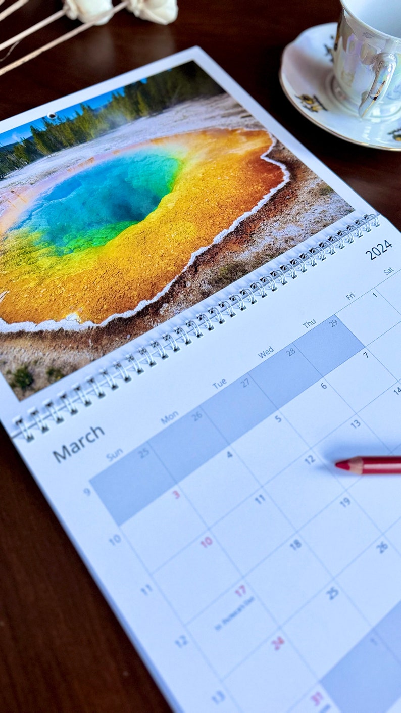 Yellowstone Park 2024 Wall Calendar, 12 Month Calendar, Nature Photo