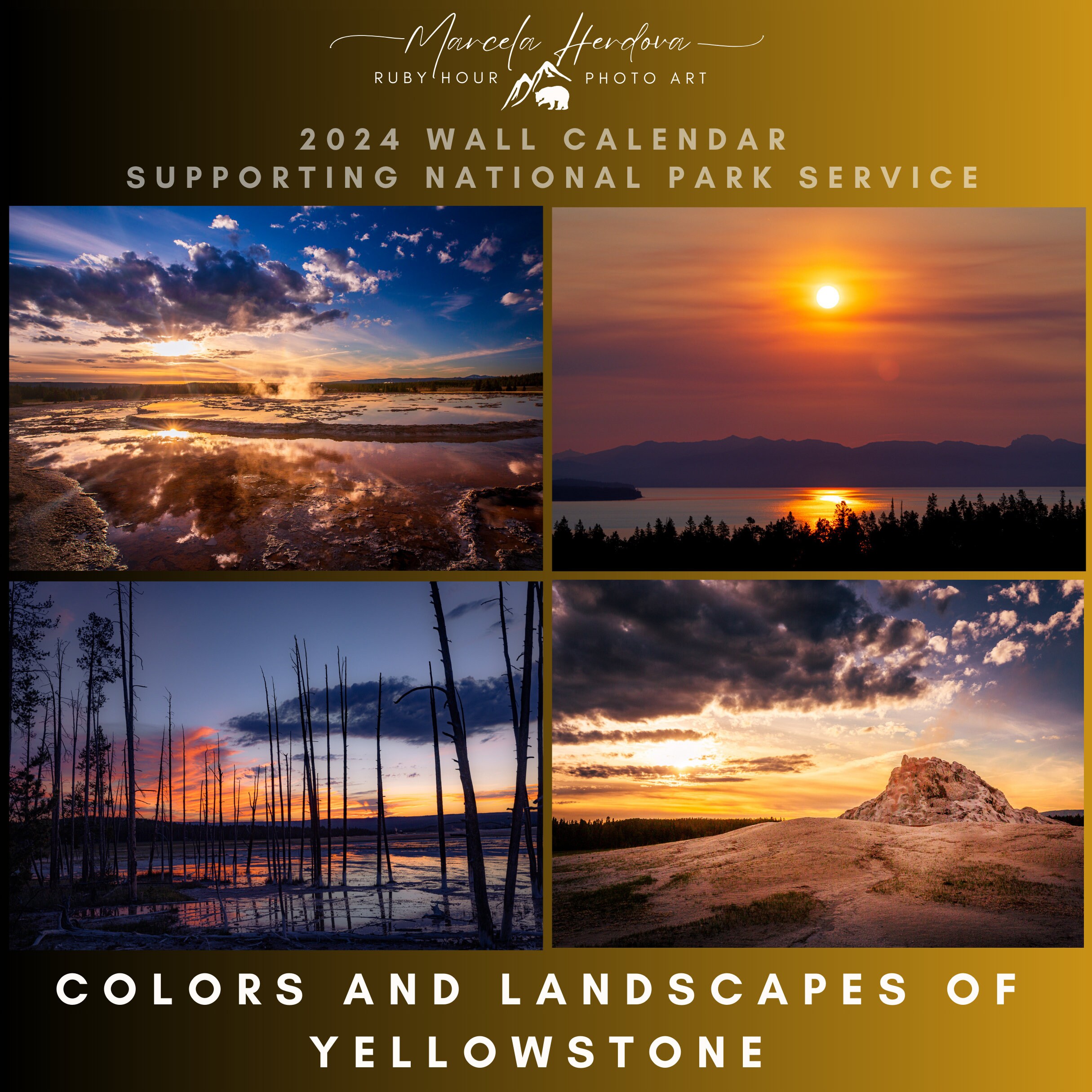 Yellowstone Park 2024 Wall Calendar, 12 Month Calendar, Nature Photo