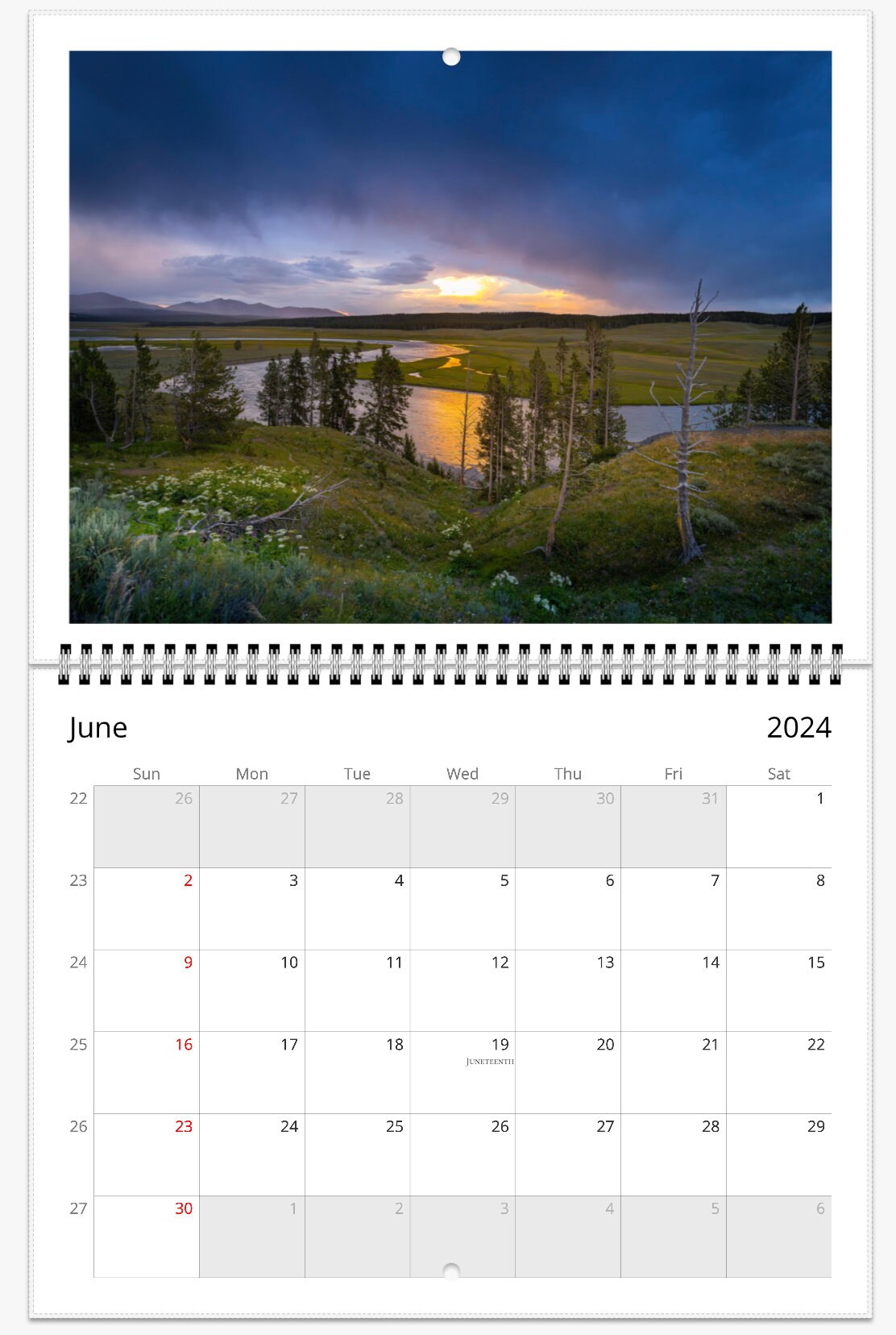 Yellowstone Park 2024 Wall Calendar, 12 Month Calendar, Nature Photo