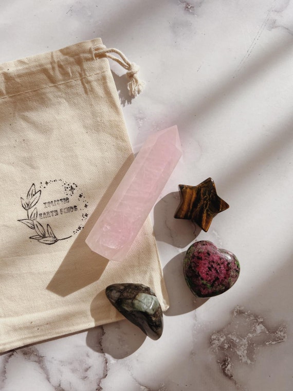 Self Love and Confidence Crystal Set - Ruby in Zoisite - Rose Quartz - Tigers Eye - Emerald