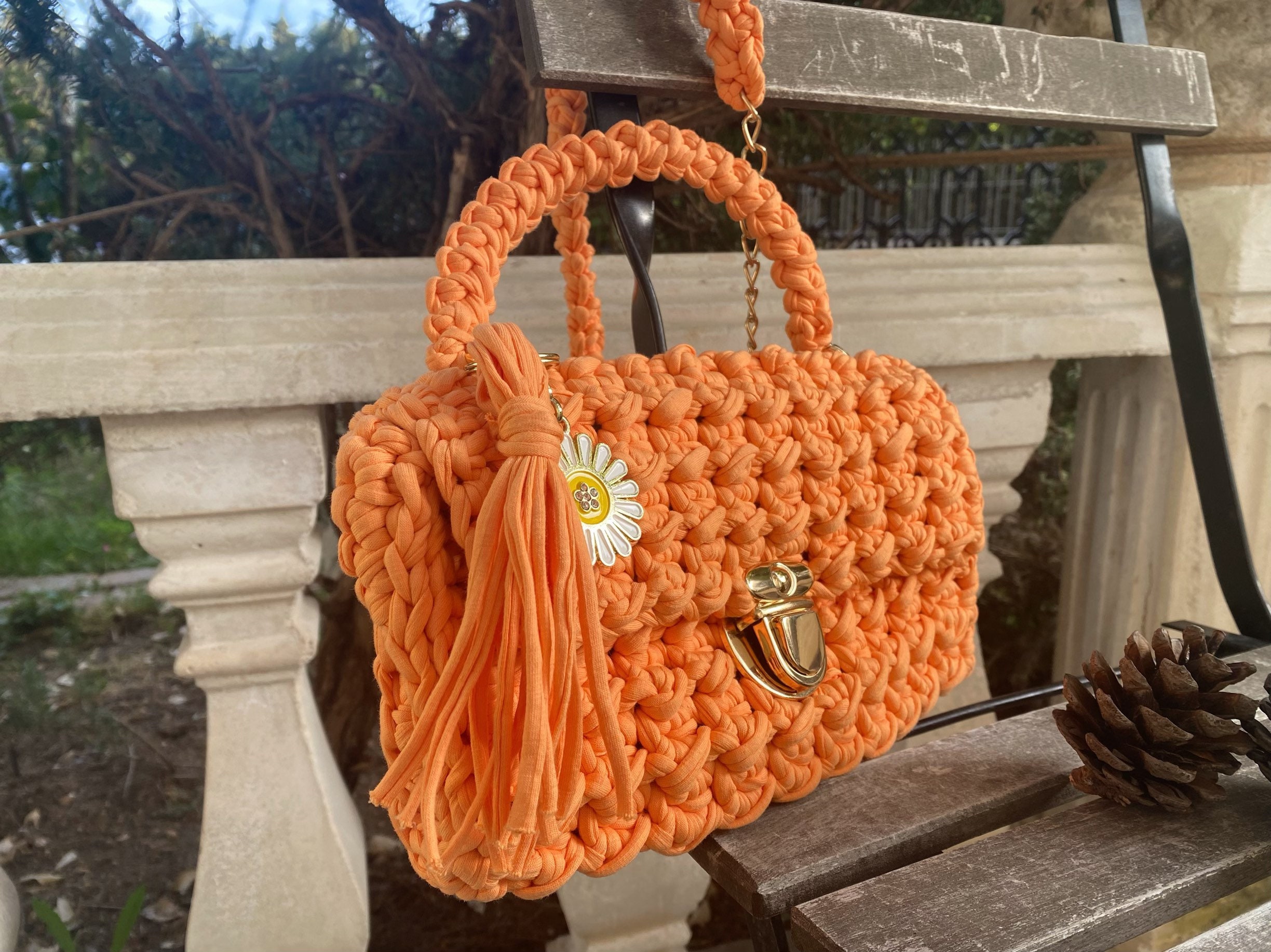 Twist Knitting Tote Bag - Orange - Shop Relaxedship Handbags