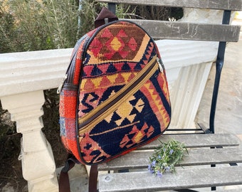 Autentico zaino Kilim colorato con cerniera in stile Boho leggero, regali per lei