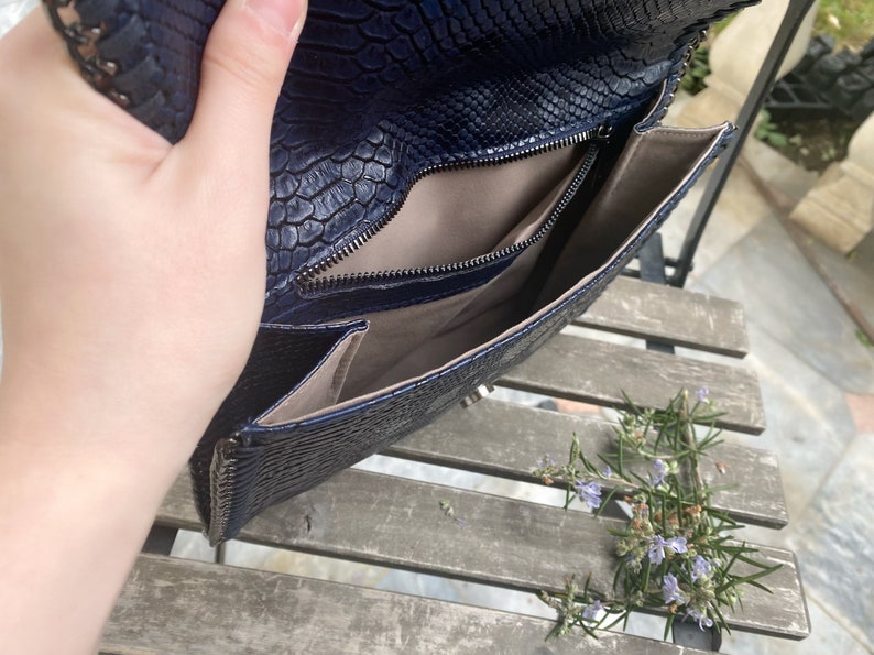 Blue Boho Metalic Fabric Kilim Bag, Turkish Kilim Bag, Authentic Vegan Leather Kilim Handbag, Kilim Bag Pattern Purse, for her, giftsgift image 4
